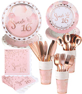 Winoo Design Rose Gold Sweet 16 plates for an elegant party table