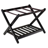 Winsome Reese luggage rack front view in espresso finish supports luggage up to 70 lbs.