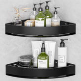 Wisfame black corner shower caddy with dual shelves for compact bathrooms, keeps bottles organized.