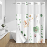 WITHLOC no-hook shower curtain with split rings in floral sage green design
