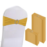 WJWHQ gold stretch chair sash fits standard chairs for elegant wedding setup.