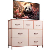 WLIVE 7-drawer pink dresser with wood top offering spacious bedroom storage.