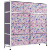 WLIVE 9-drawer fabric tower in tie-dye pink purple blue for bedroom organization