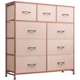 WLIVE 9-Drawer Dresser with wood top and pink bins provides sturdy surface for lamps and decor