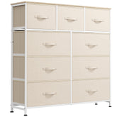 WLIVE 9-drawer dresser in cream white with wood top for organized bedroom storage.