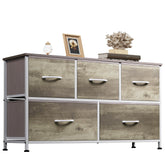 WLIVE dresser with five greige oak drawers front view showing organized storage