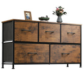 WLIVE Dresser with 5 drawers in rustic brown wood grain for clutter control.