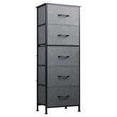 WLIVE fabric dresser with five drawers tall profile for organized bedroom storage.