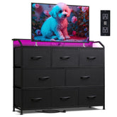 WLIVE Led Dresser with wood top provides sturdy bedroom storage.