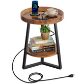 WLIVE small round side table with charging station keeps devices within reach.