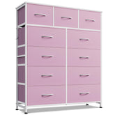 WLIVE storage tower front view with 11 pink drawers for organized clutter control.