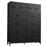 WLIVE tall dresser with 12 fabric drawers and wood top provides organized storage in charcoal black.