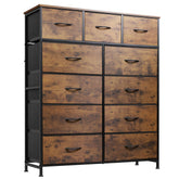 WLIVE tall dresser with wood top offers sturdy storage in a rustic brown finish.