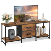 WLIVE TV Stand Dresser with two fabric drawers and wood top in rustic brown finish.