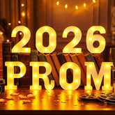 Woanger Class of 2026 LED marquee letters illuminate festive graduation decor.