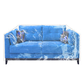 Wokire plastic loveseat cover showing the 84W x 40D profile protects against pet scratches.