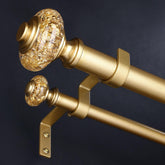 Wolistsa gold double curtain rod finials enhance elegant window decor.