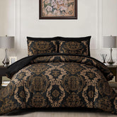 WONGS BEDDING black damask comforter set for queen beds, stylish all-season bedding