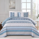 WONGS BEDDING Blue Boho Quilt King on bed for all-season comfort