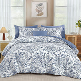 WONGS BEDDING blue floral king comforter on bed for elegant styling