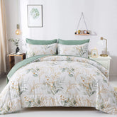 WONGS BEDDING botanical comforter in green reversible pattern for vibrant, versatile bedroom decor.