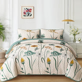 WONGS BEDDING floral quilt king setup with green-yellow print for a fresh spring look.