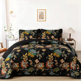 WONGS BEDDING floral quilt set king showcases a bold black floral pattern for elegant year-round style.