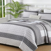 WONGS BEDDING grey boho quilt king set on a made bed showing full size