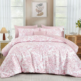 WONGS BEDDING pink floral comforter on bed for a cozy, all-season look.