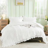 WONGS BEDDING white queen comforter with seersucker and ruffle texture for chic, cozy nights