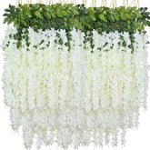 WONICE artificial wisteria hanging flowers in white with long vine for wedding arches