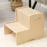 Wood City toddler step stool in natural birch finish, assembled for daily use