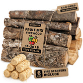 Woodover 15-inch apple-cherry firewood logs ready for stacking and efficient burning.