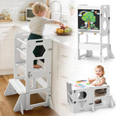 Woodure 4-in-1 foldable toddler kitchen stool for compact storage.