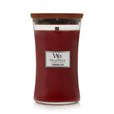WoodWick Cinnamon Chai Large Hourglass Candle viewed front for warm ambience