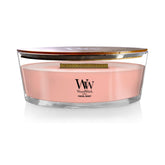 WoodWick Coastal Sunset Ellipse candle front view for cozy coastal ambiance.