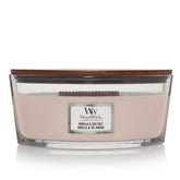 WoodWick Ellipse Candle with Vanilla & Sea Salt and Hearthwick Flame for cozy ambience.