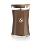 WoodWick Humidor hourglass candle with crackling wick for cozy evenings