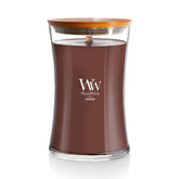 WoodWick Redwood Hourglass Candle showcases elegant design for cozy rooms