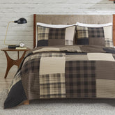 Woolrich Winter Hills quilt top plaid tan for year-round cabin style.
