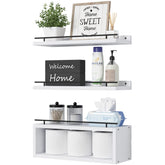 WOPITUES floating shelves with cube shelf in white finish for organized storage.
