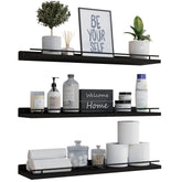WOPITUES floating shelves with gold guardrail securely hold bathroom essentials