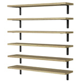 WOPITUES six wood floating shelves provide extra wall storage space.