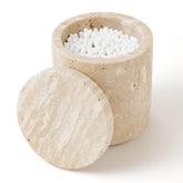 WORHE travertine qtip holder with lid keeps cotton swabs tidy on the vanity