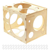 Worown balloon measurement box front view in wood, ideal for quick size checks during party setup.