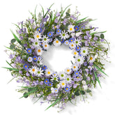 Worthyeah spring wreath with daisies and lavender enhances curb appeal.