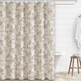 WOUVMA beige floral cotton-linen fabric texture adds subtle bathroom elegance.