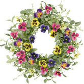WreathDream spring wreath for front door with pansy accents adds curb appeal