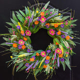 WreathQueen spring front door 24-inch wreath with wildflowers enhances curb appeal.