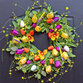 WreathQueen spring wreath on front door 24 inch adds welcoming color.